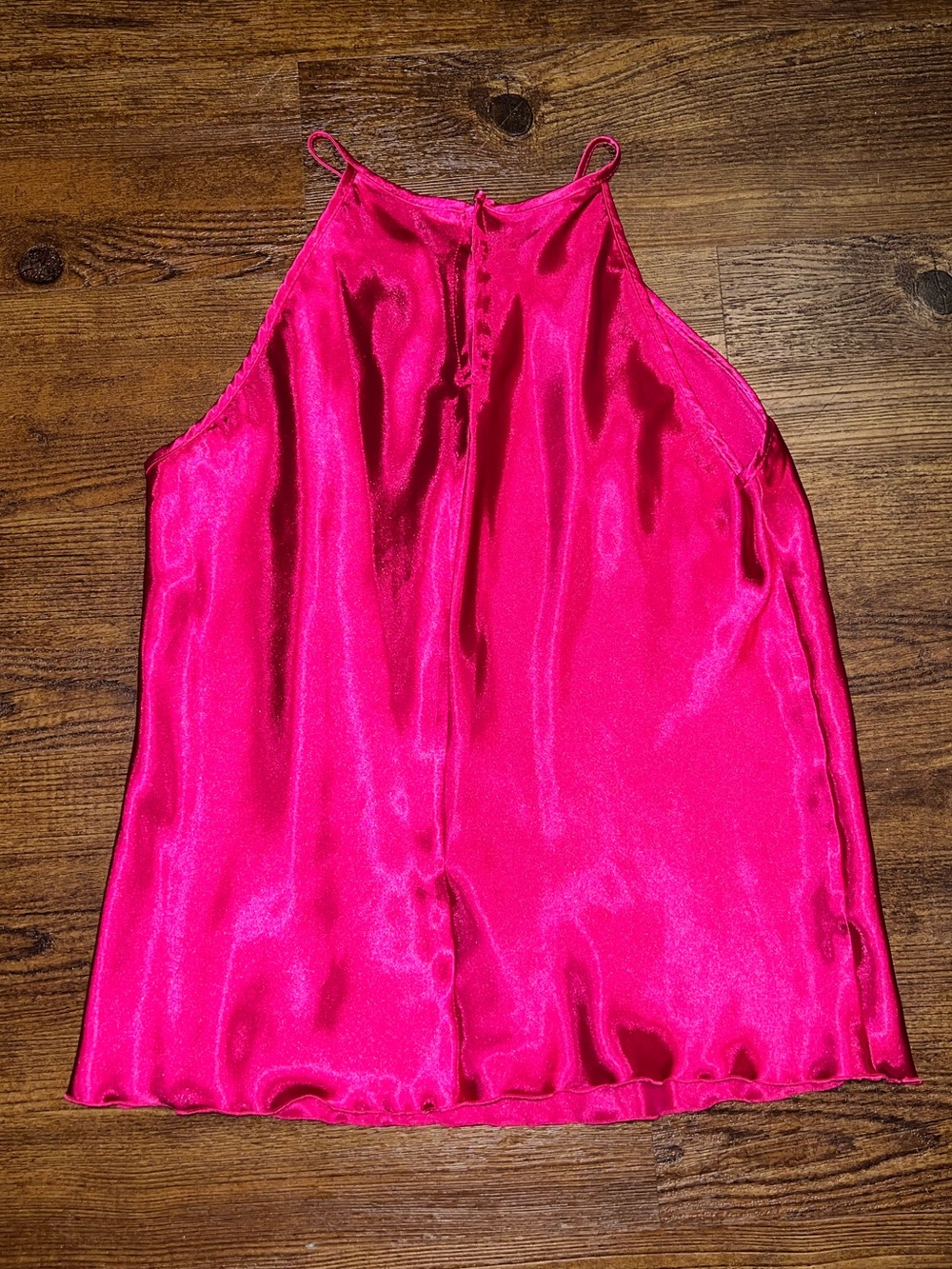 Fuchsia Satin Halter Neck Feminine Ruffle Chic Flowy Tank Top Size M - Picture 3 of 7